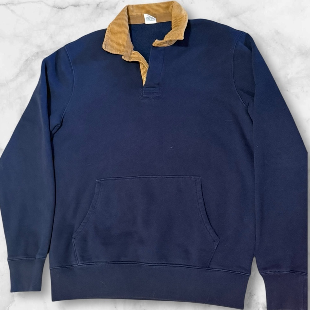J. Crew Navy Pullover Sweatshirt with Tan Corduroy Collar